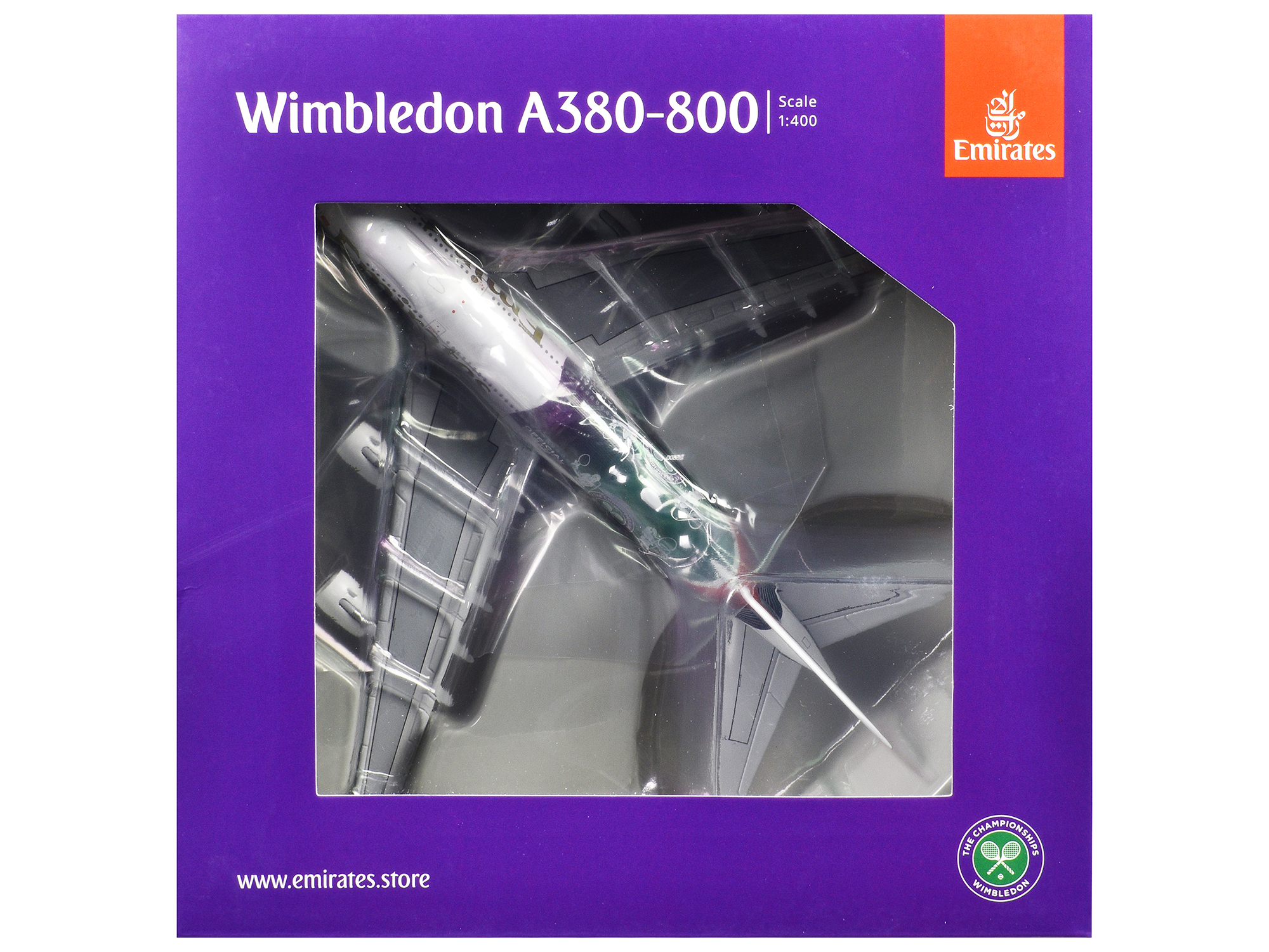 Airbus A380-800 Commercial Aircraft "Emirates Airlines - The Championships Wimbledon 2024" (A6-EOE) White with Graphics 1/400 Diecast Model Airplane by GeminiJets