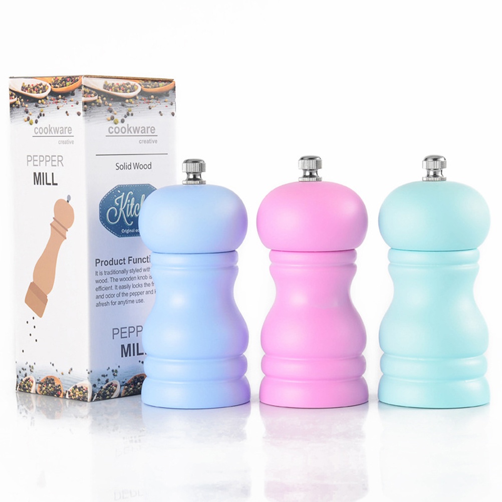 1pc Manual Wooden Pepper Grinder Household Ceramic Core Pepper Mill Salt Container Kitchen Gadget for Home (Blue)