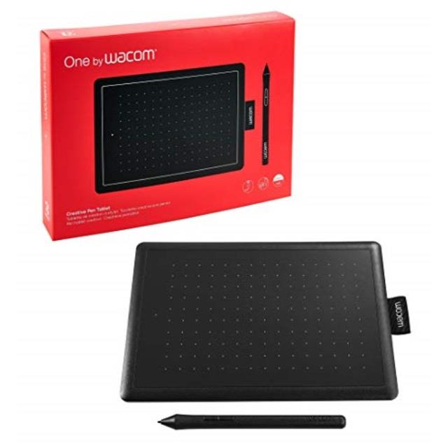 one by wacom graphic drawing tablet for beginners, small black & red, compatible with windows and mac