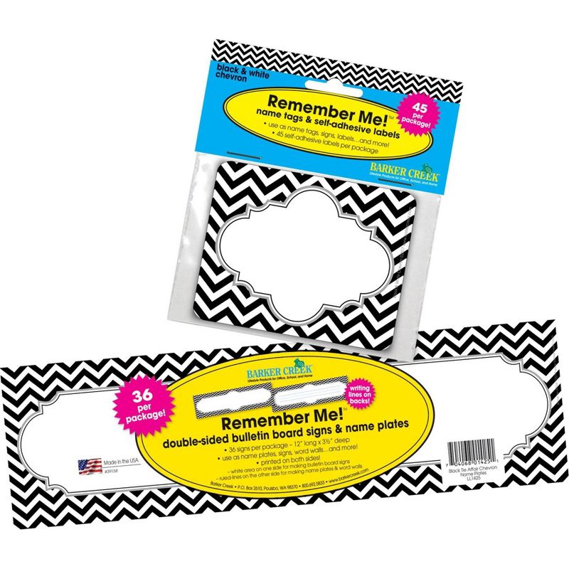 Barker Creek 81pc Chevron Black Tie Affair Nametag and Name Plate Set