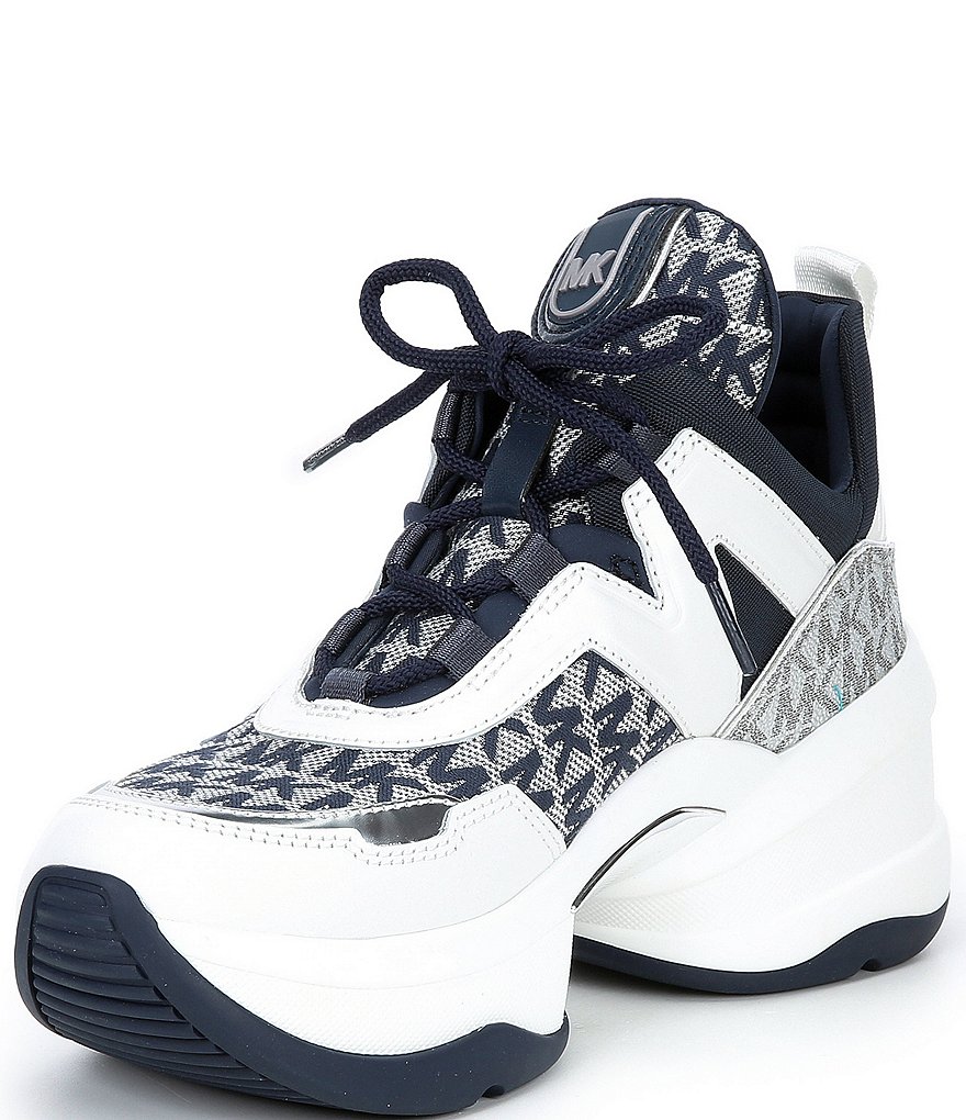 MICHAEL Michael Kors Olympia Logo Print Lace-Up Chunky Wedge Trainers