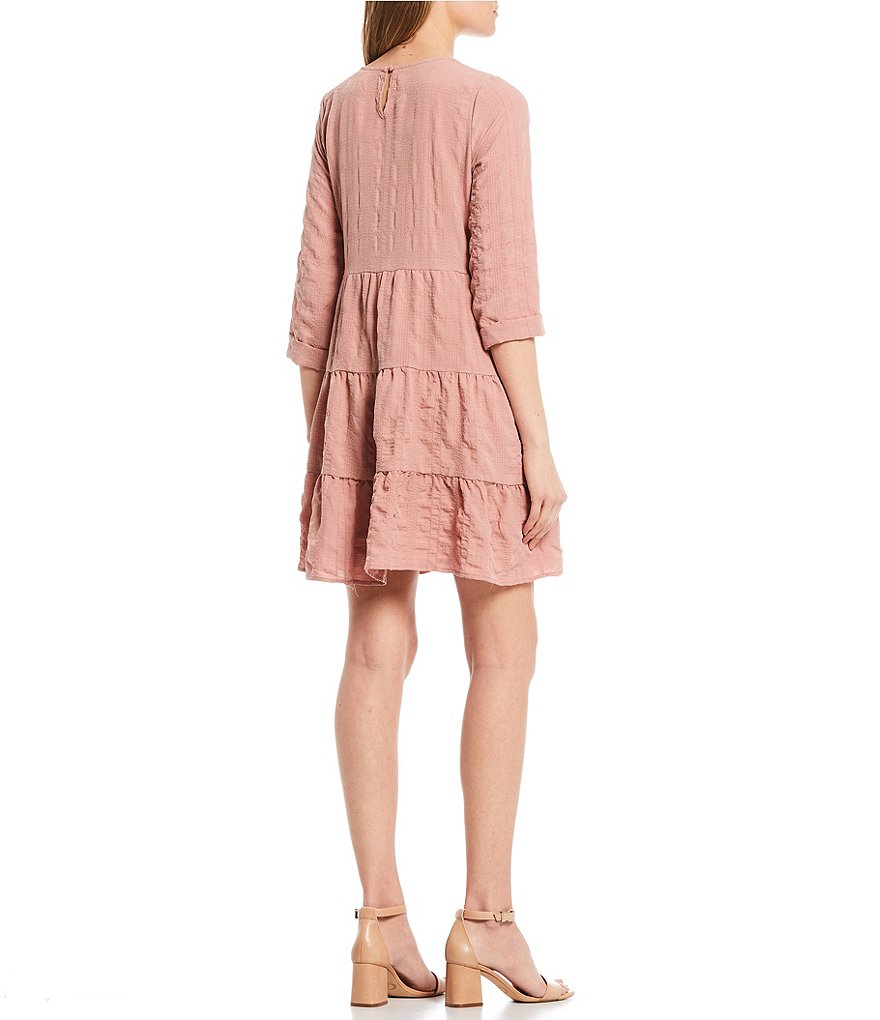 Blu Pepper 3/4 Sleeve Tiered Knit Babydoll Dress