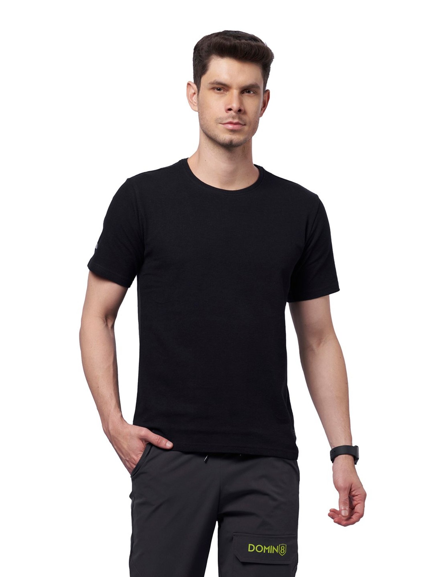 DOMIN8 Men Breathable Soft Cotton Anti Odor Black Training Sports T-Shirt