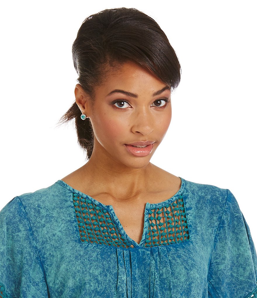 Barse Sterling Silver and Genuine Turquoise Teardrop Stud Earrings