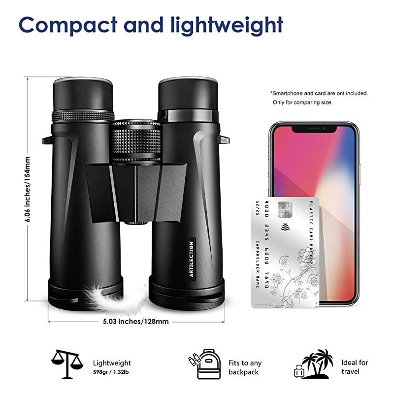 10x42 Binoculars for Adults, HD Professional High Power Magnification Compact Wide Angle Binocular for Bird Watching, Hunting, Travel, FMC Lens with BAK4 Roof Prism