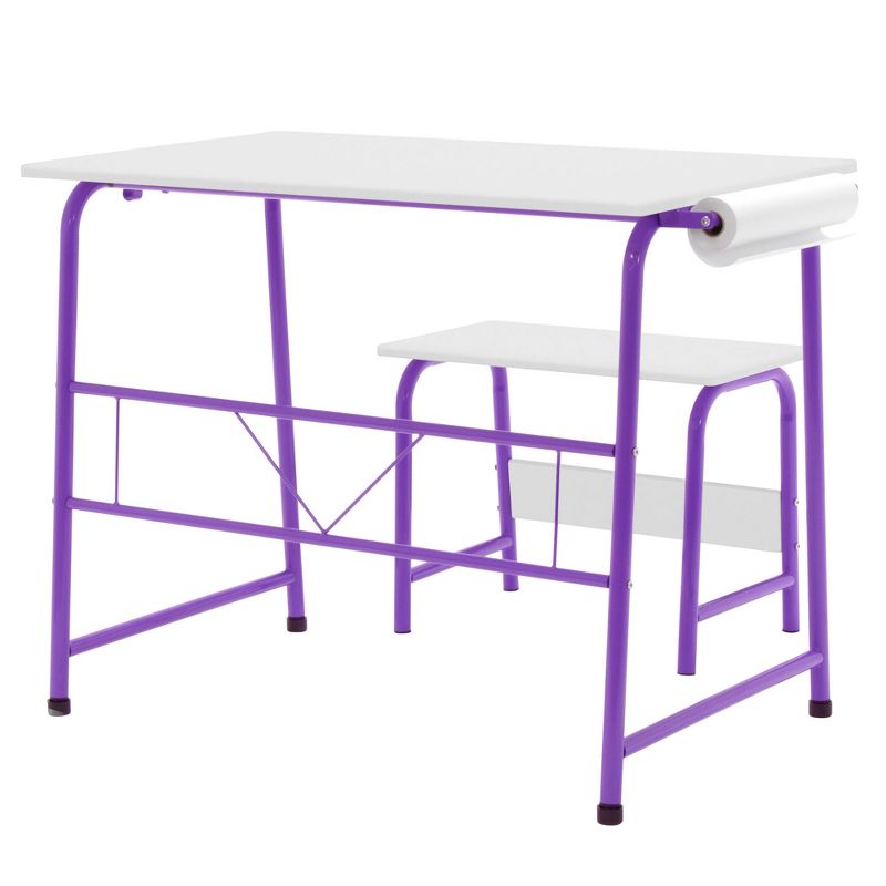 Studio Designs 38023 Homeroom 2 Piece Kids Art Learning Homework Desk and Bench Set with 12 Inch Craft Paper Roll and Backpack Hook, Purple/White