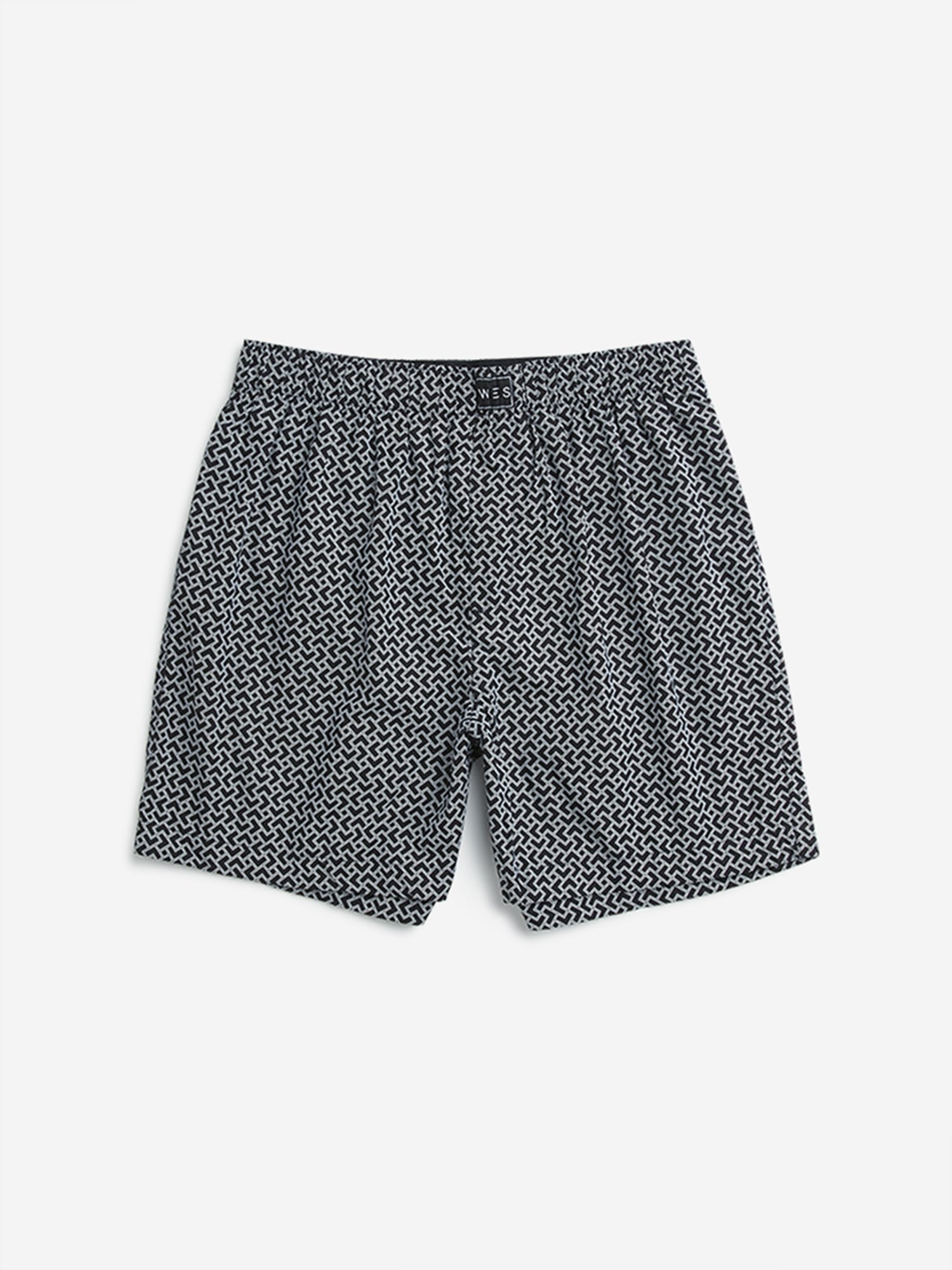 WES Lounge by Westside Black Printed Cotton Boxers - Pack of 2