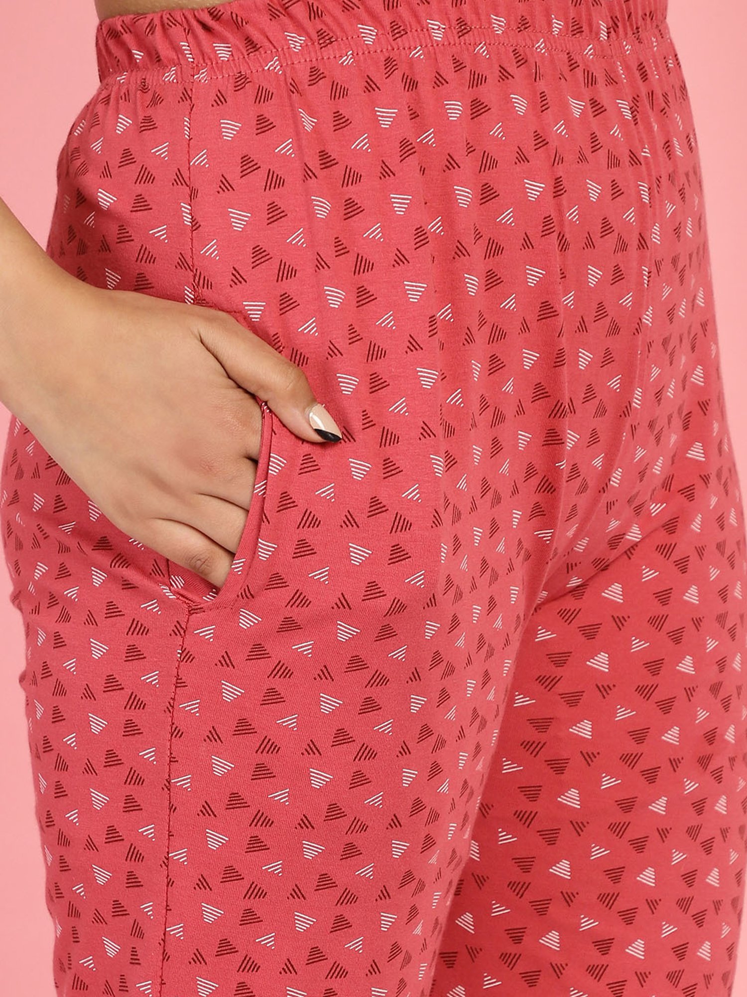 Gracit Black & Pink Cotton Printed Top With Pyjamas