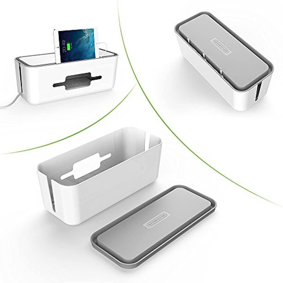 NTONPOWER Cable Management Box Cord Organizer Box Power Strip Cover with Phone Tablet Holder Stand 17 X 7.1 X 6.3 inches Super Large Hide Cable Box for Home Office Desktop Entertainment Center - Gray