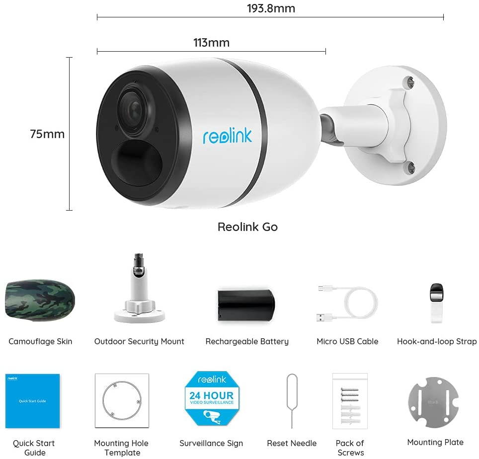 Reolink Go 3G/4G LTE Outdoor Wirefree Battery Security Camera Work with Google Assistant, Solar Capable, 1080p HD Night Vision, 2-Way Audio, PIR Motion Sensor w/SD Socket and Cloud