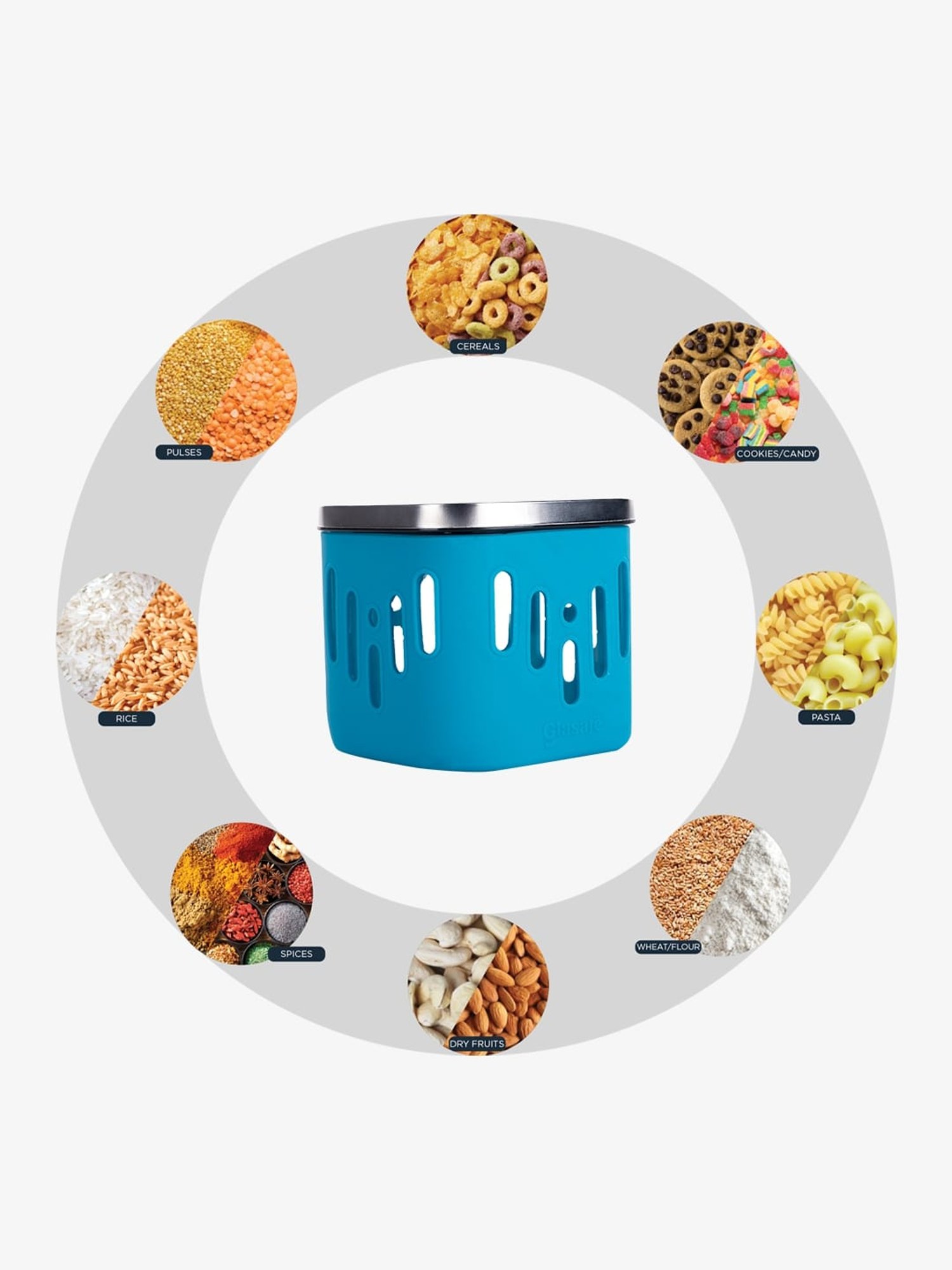 Glasafe 'O' Grip Tranquil Teal Borosilicate Containers - Set of 6 (600ml)