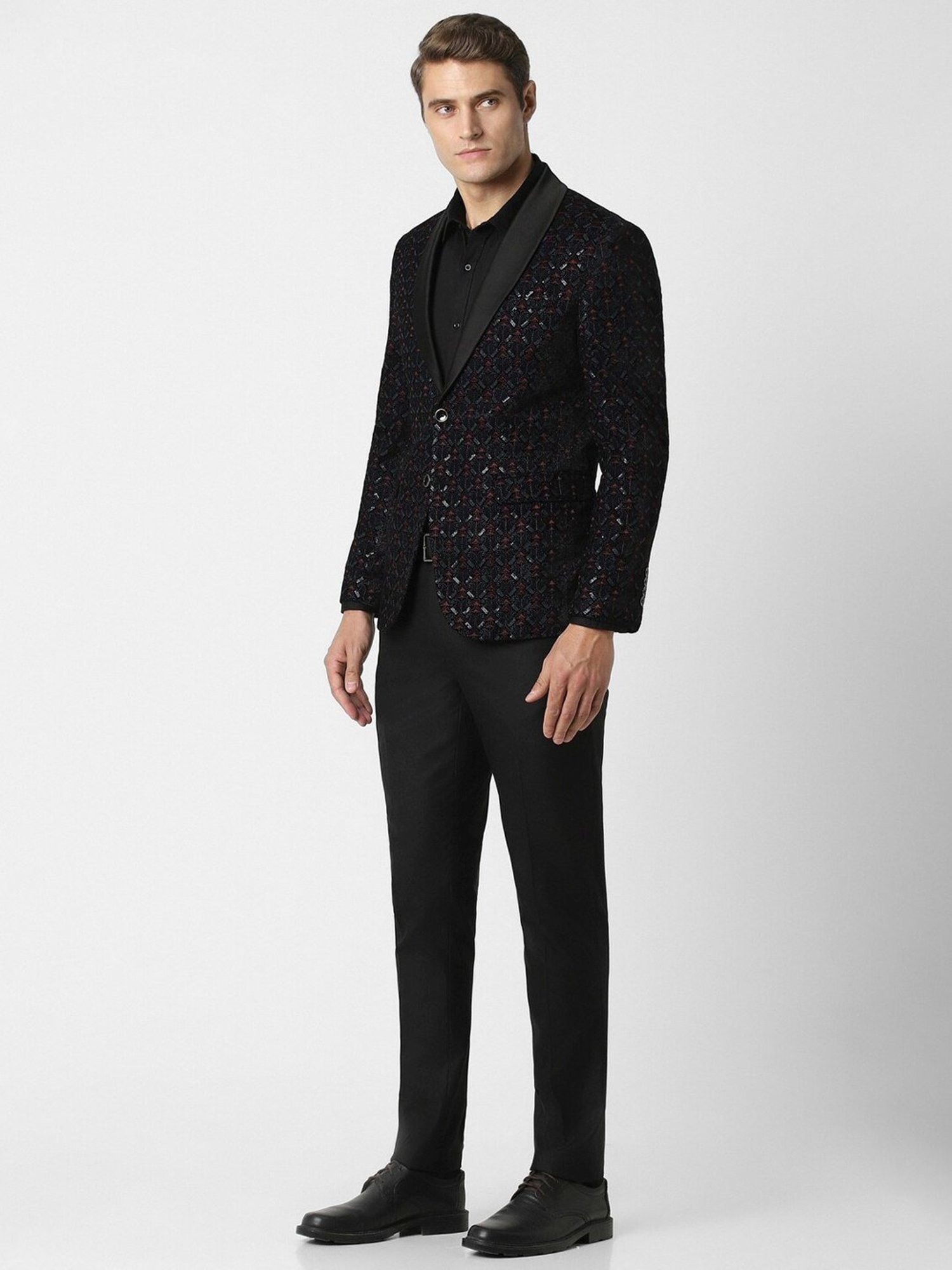 Raymond Brown  Slim Fit Printed Three Piece Suit