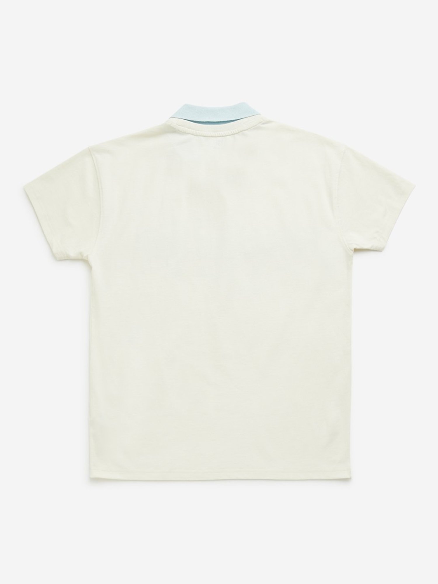 Y&F Kids by Westside Off-White Text Print Collared Cotton T-Shirt