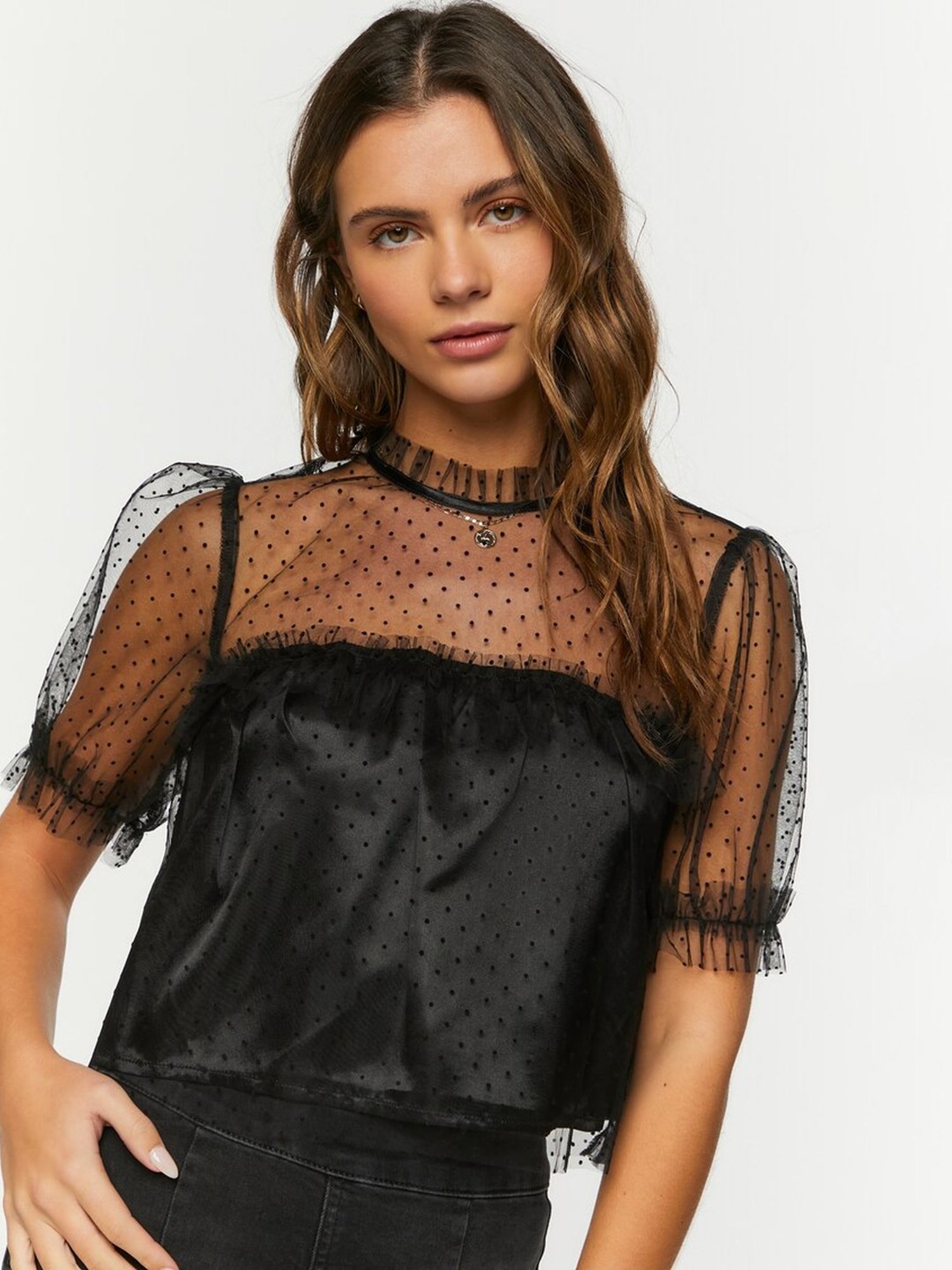 Forever 21 Black Self Pattern Top