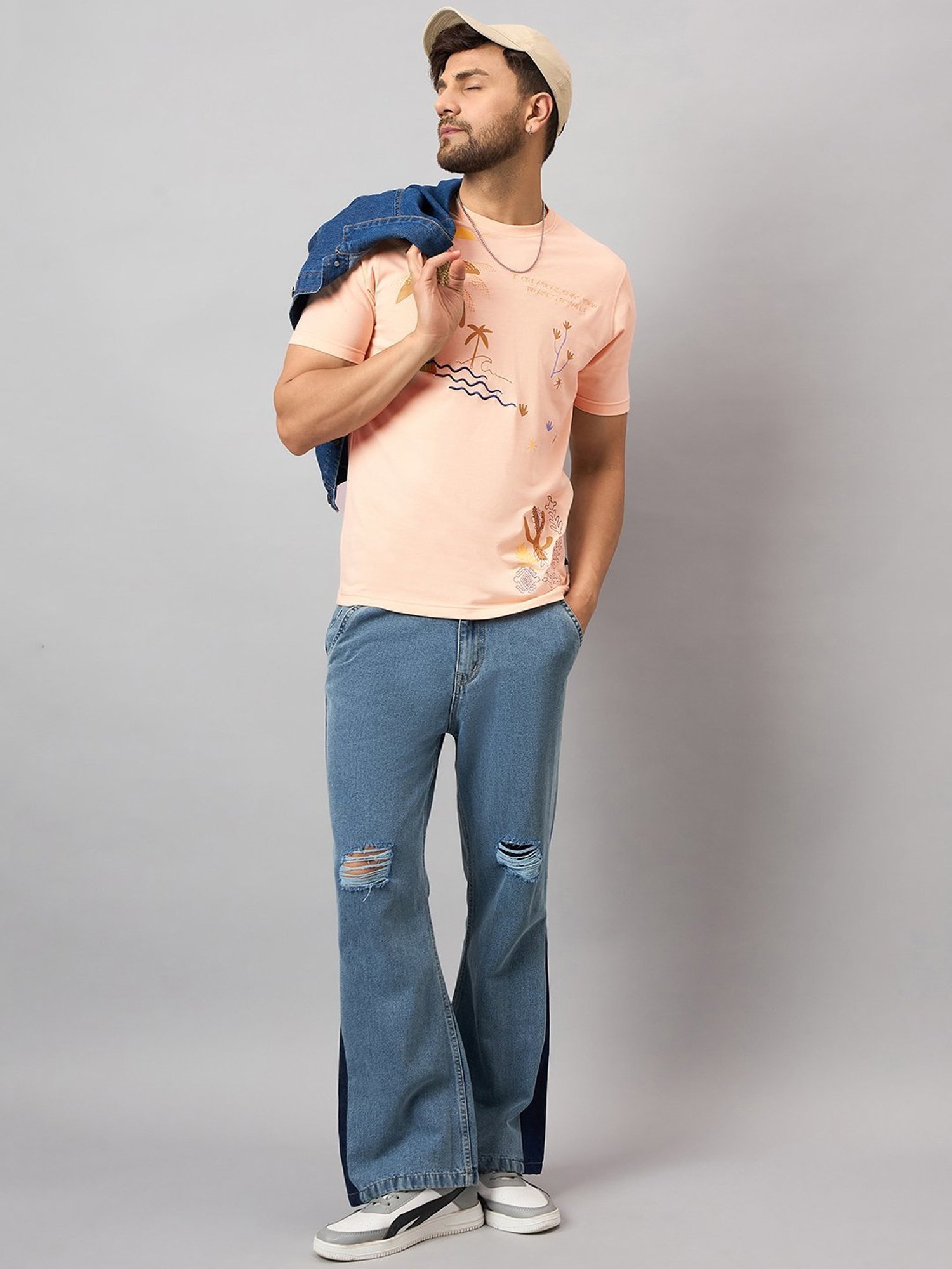 Club York Peach Regular Fit Printed T-Shirt