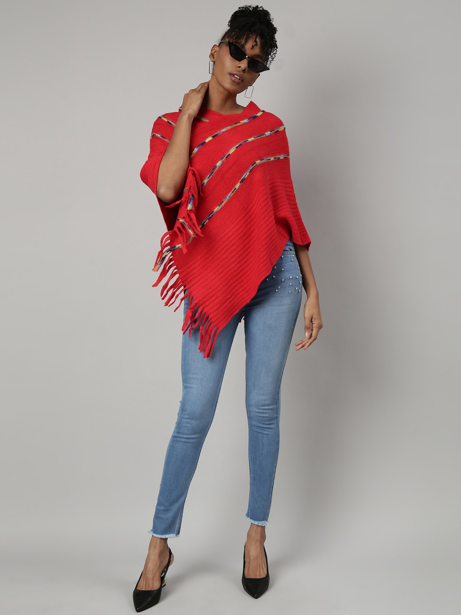 SHOWOFF Red Self Design Poncho