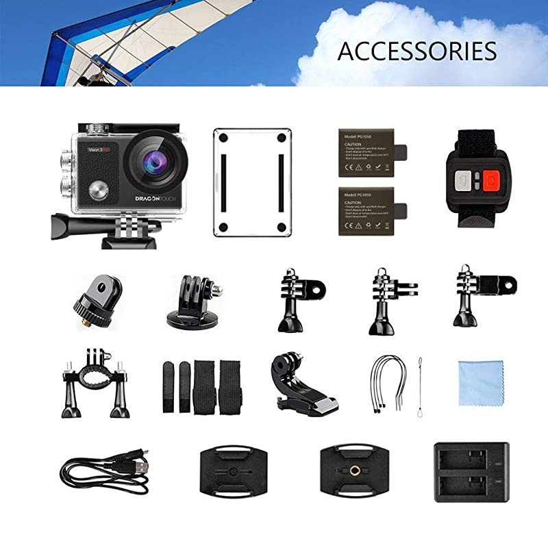 4K Action Camera Touch Screen 16MP Vision 3 Pro PC Web Camera 100 feet Waterproof Camera Adjustable View Angle WiFi Sports Camera with Remote Control and Helmet Accessories Kit
