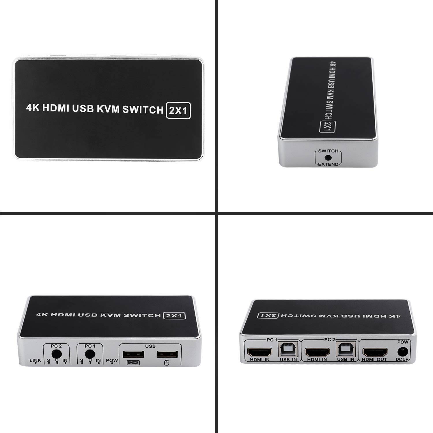 Saisn HDMI KVM Switcher 2 in 1 Out 2 Port Box Keyboard Mouse USB KVM Switch