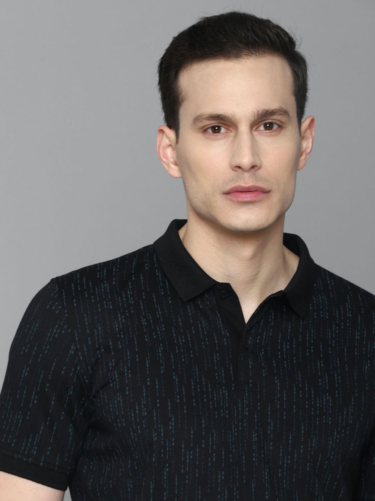 Louis Philippe Sport Black Cotton Slim Fit Printed Polo T-Shirt