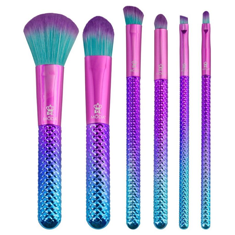 MODA Brush Prismatic 7pc Total Face Tavel Sized Makeup Brush Set with Holographic Travel Flip Case, Includes - Powder,  Angle Shader, Smoky Eye,  and Point Lip Brushes