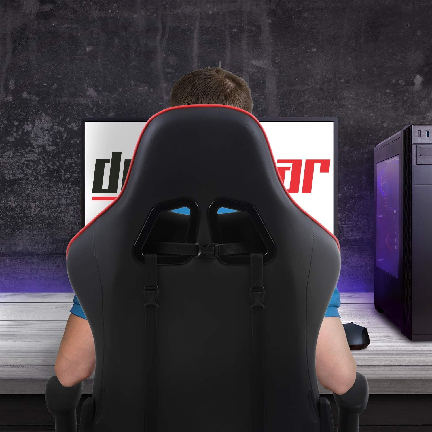 DGCH02 Red Ergonomic Foam Gaming Computer Chair with Adjustable Head and Lumbar Support, Hydraulic Seat Adjustment, Adjustable Armrests, 360-Degree Spin, Rolling Caster Wheels