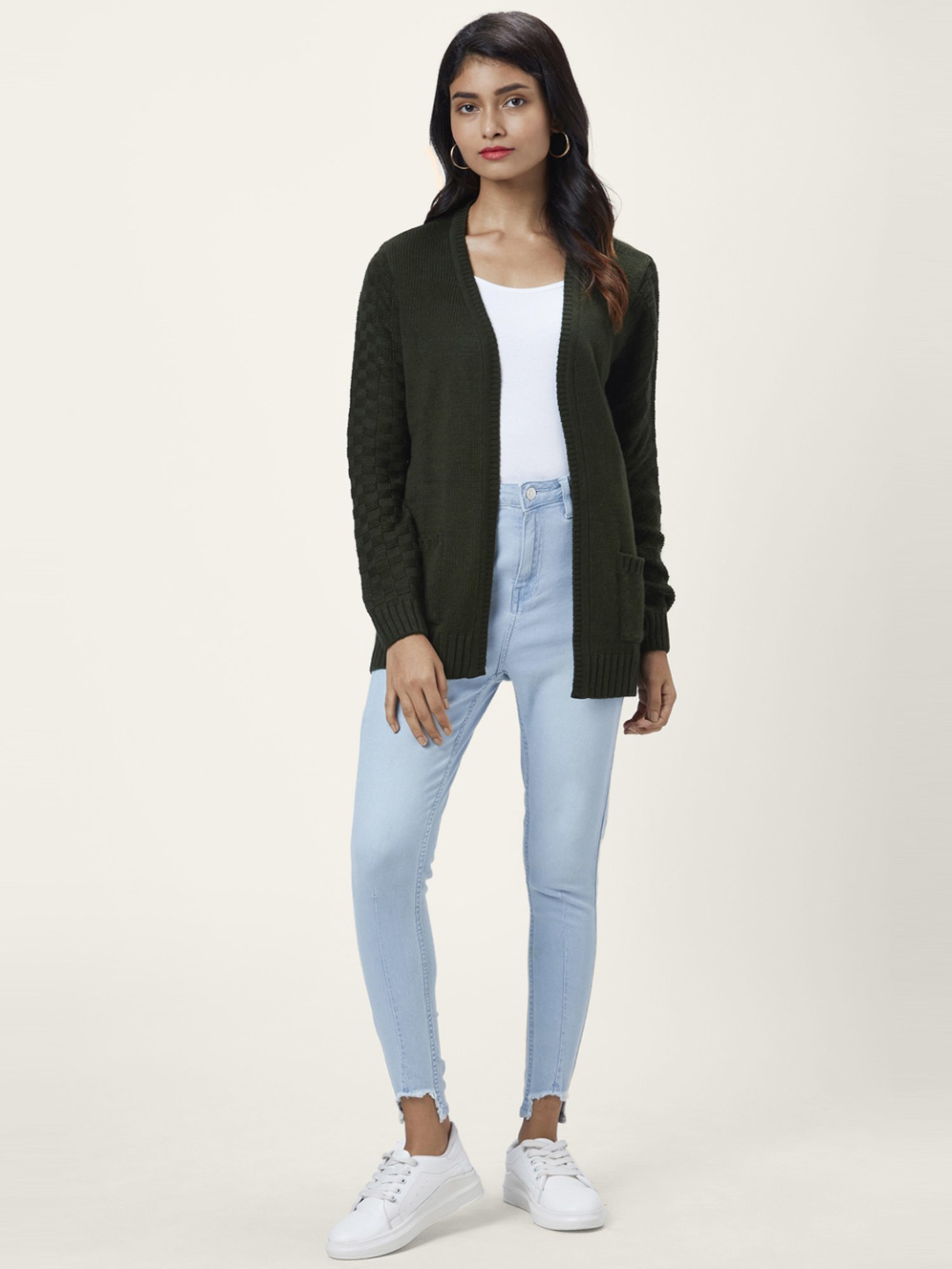 Honey by Pantaloons Green Self Pattern Cardigan