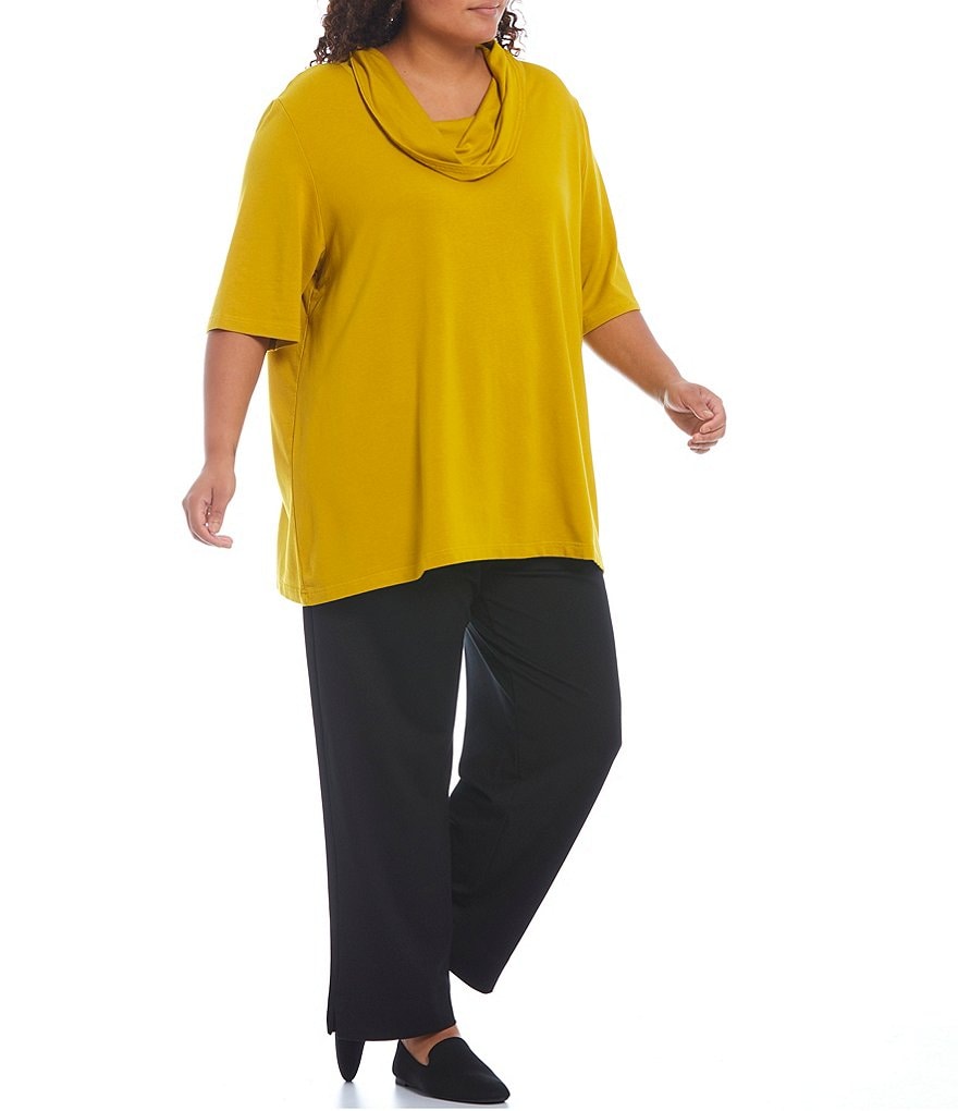 Bryn Walker Plus Size Enola Bamboo French Terry Elbow Sleeve Cowl Neck Tunic