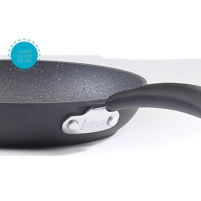 Bialetti 7552 Impact Covered Micro Divot Nonstick Heavy Gauge Aluminum Oven Safe 12 Inch Saute Fry Kitchen Pan with Silicone Handle, Gray