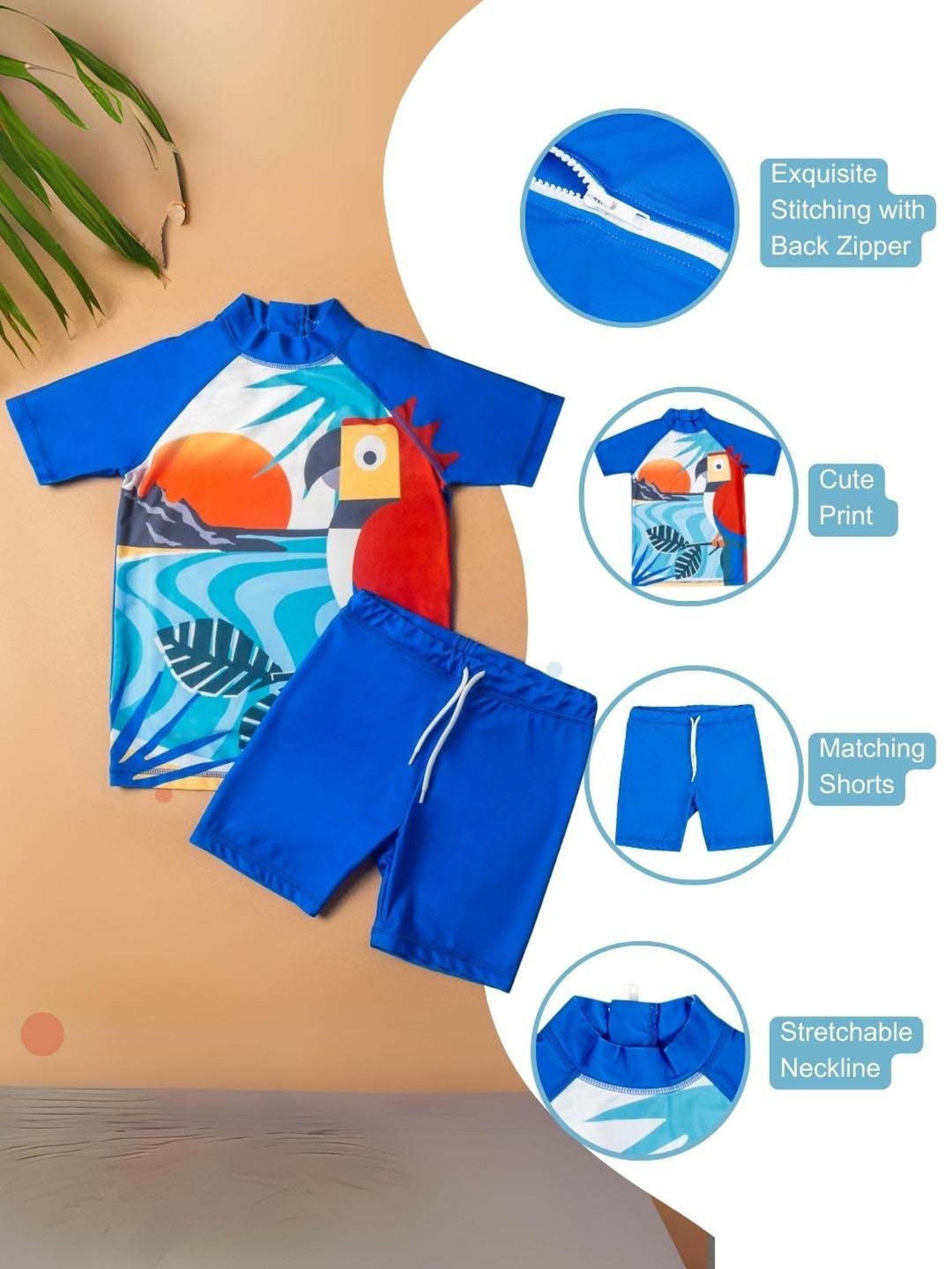 Baby Moo Kids Blue & Red Printed Swimming Set