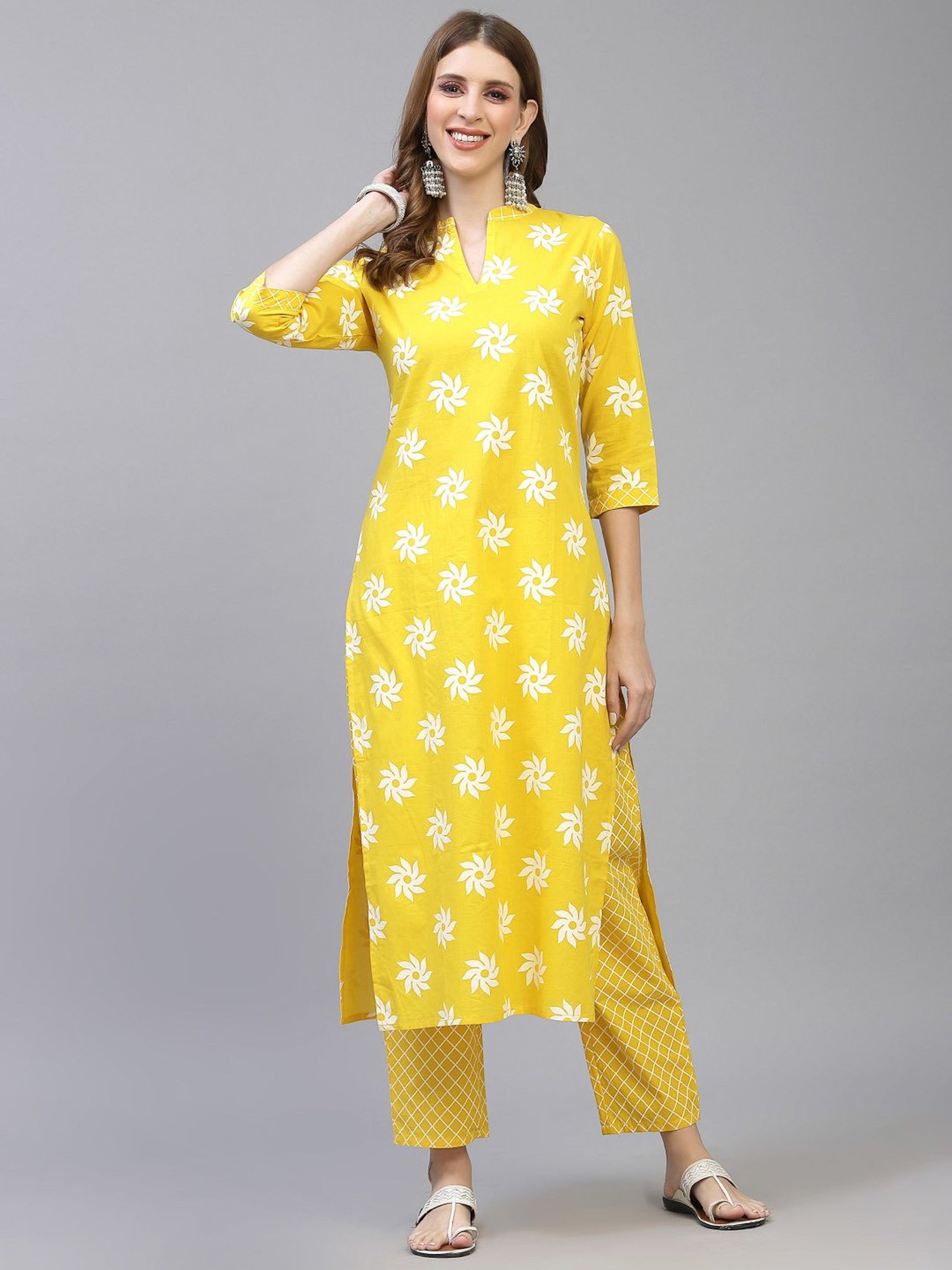 Stylum Mustard Cotton Printed Kurta Pant Set With Dupatta