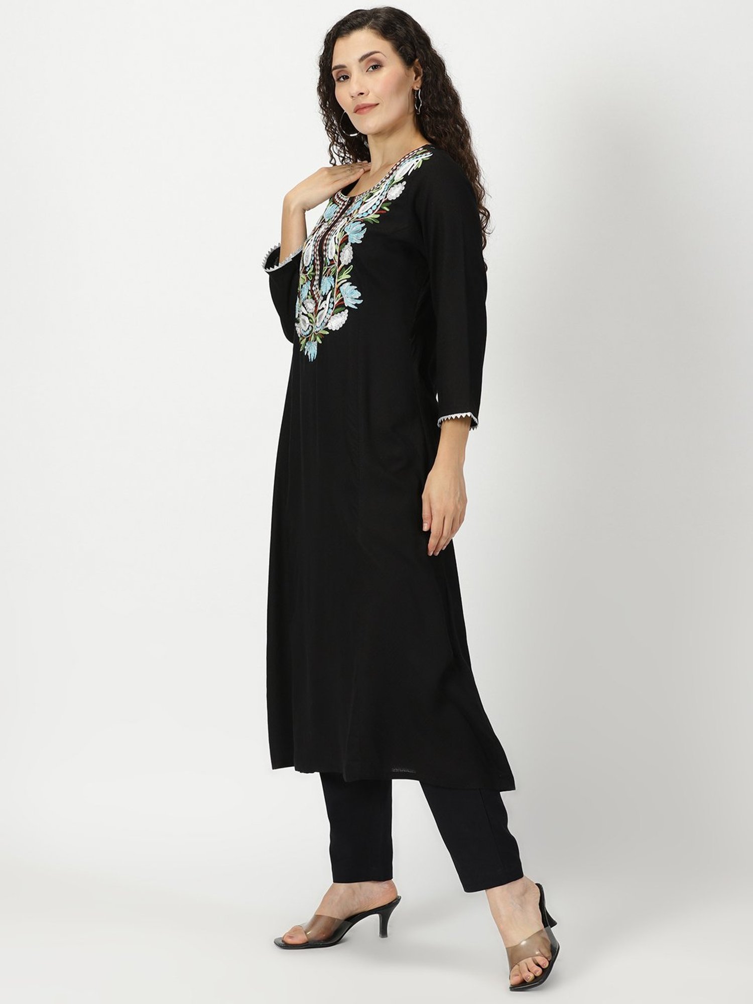 Saffron Threads Black Embroidered A Line Kurta