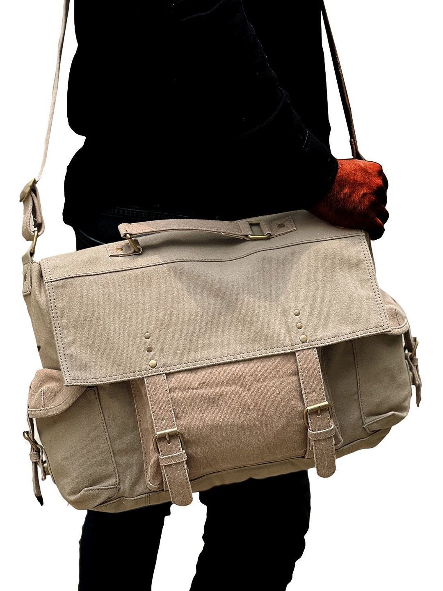 Mona B Beige Canvas Medium Messenger Bag