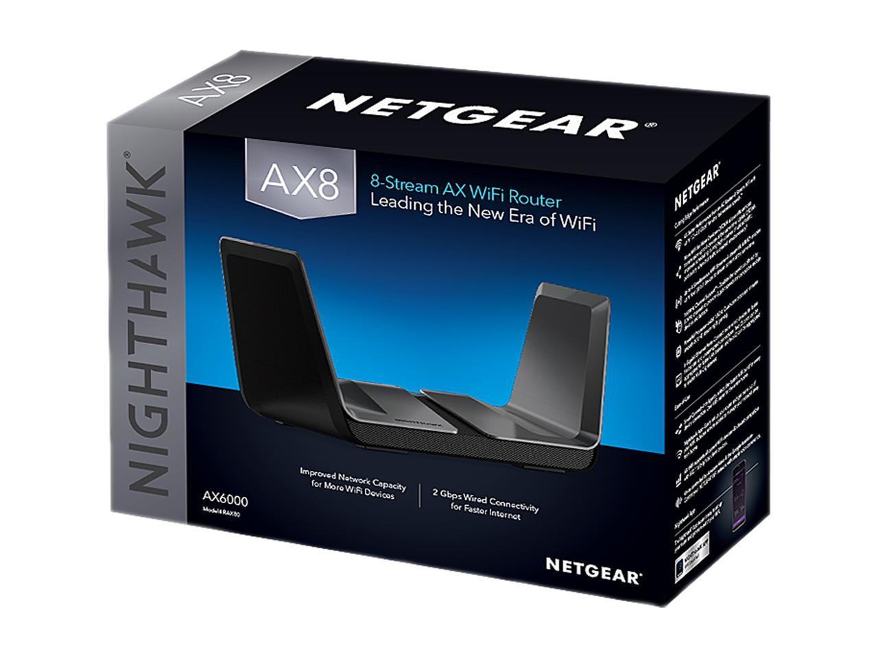 NETGEAR Nighthawk 8-Stream AX8 Wifi 6 Router (RAX80) &ndash; AX6000 Wireless Speed (Up to 6 Gbps) | 2,500 sq. ft. Coverage