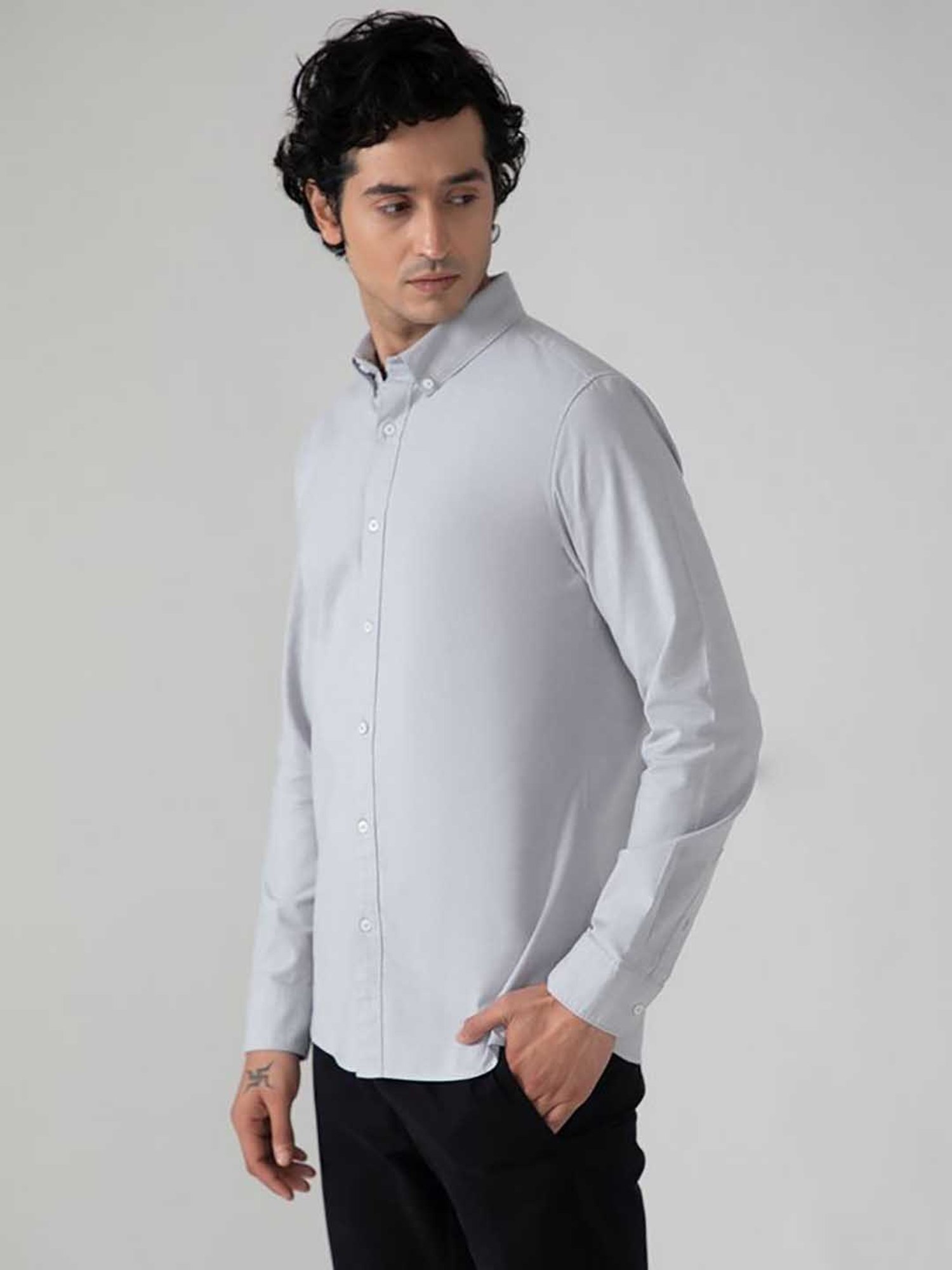 SUBTRACT Stone Grey Slim Fit Shirt