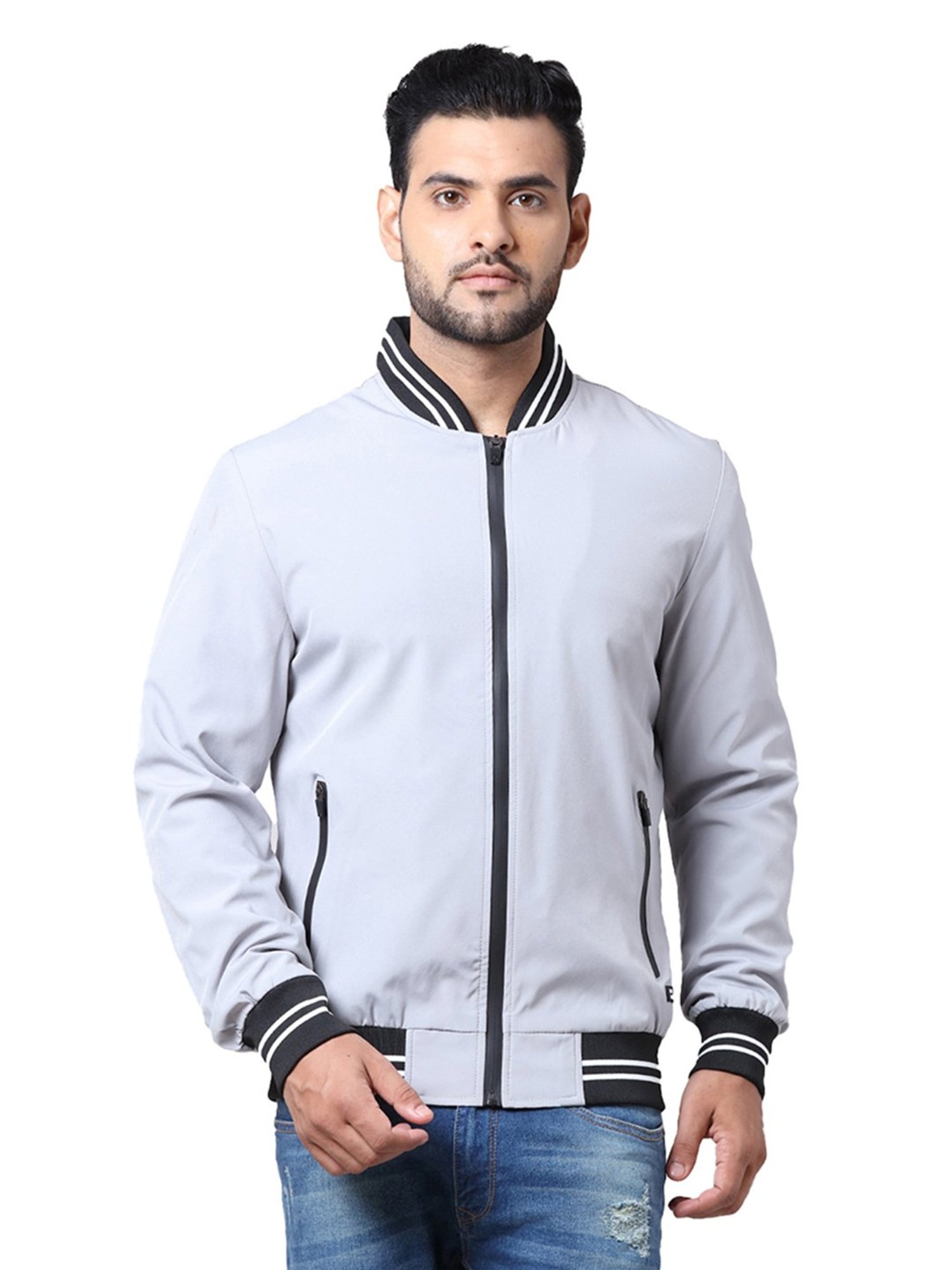 Parx Light Grey Full Sleeves Mandarin Collar Jacket