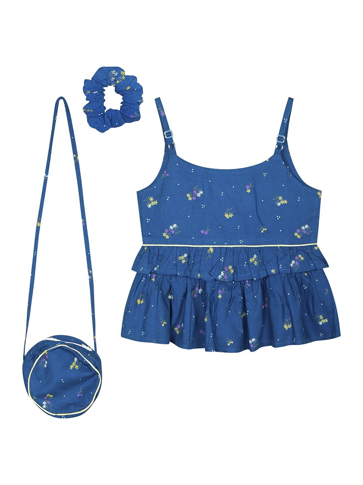 Budding Bees Kids Blue & Yellow Cotton Printed Top Set