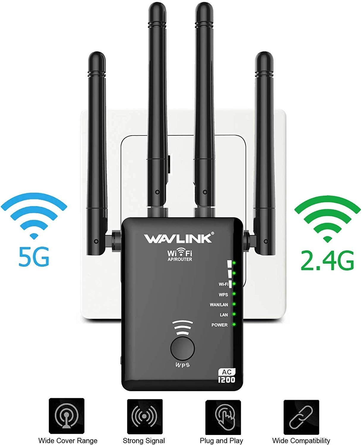 WiFi Range Extender1200Mbps Dual Band WiFi Repeater Wireless WiFi Signal Booster Compatible with Any Router Repeater/Router/Wireless Access Point Mode