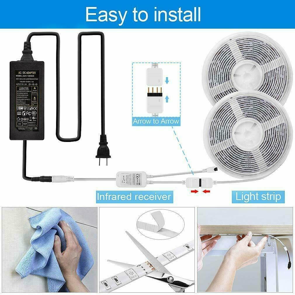 LED Strip Lights 16 FT Bluetooth APP Remote 3528 RGB Backlight Waterproof