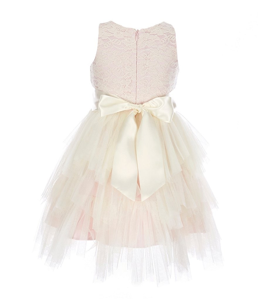 Rare Editions Little Girls 2T-6X Bow-Waist Satin/Jacquard-Stripe Hi-Low Ballgown