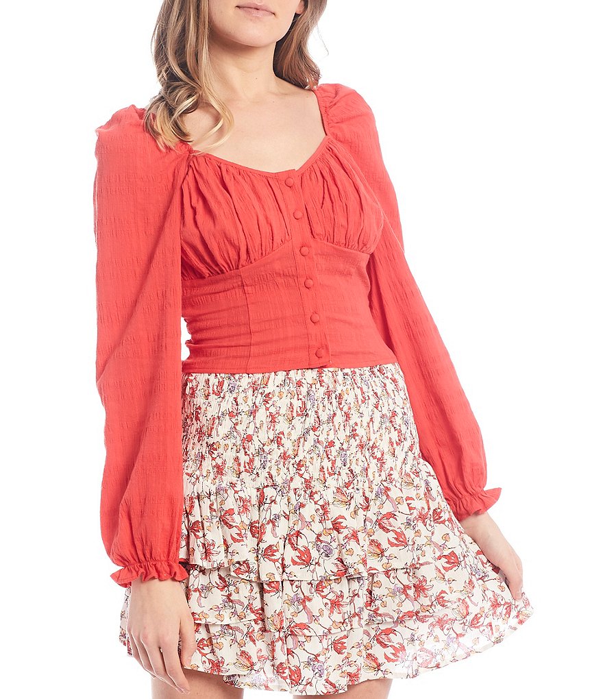 C&V Chelsea & Violet Puff Sleeve Peasant Top