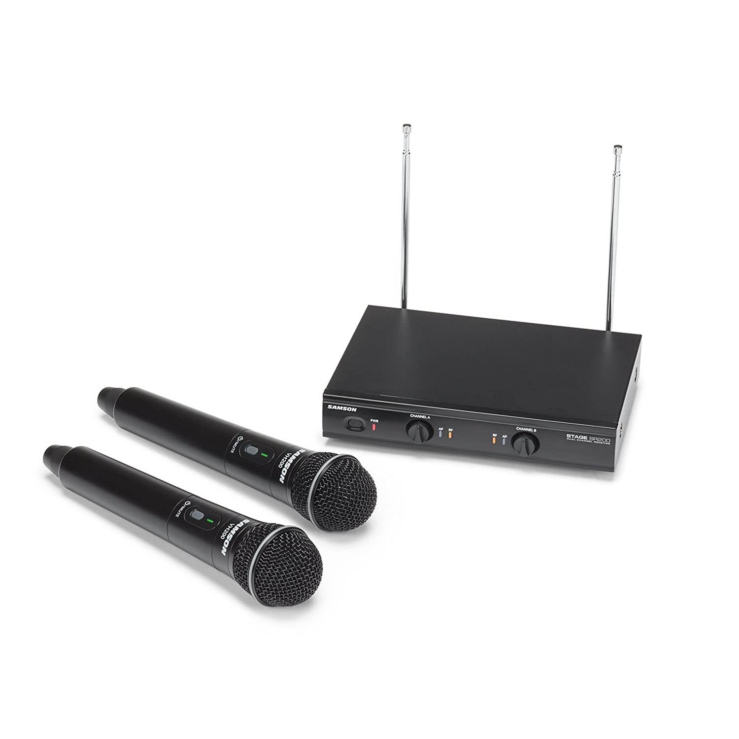 Samson Stage SWS200HH D 200 Dual-Channel Handheld VHF Wireless System with Two Q6 Dynamic Microphones (Group D)