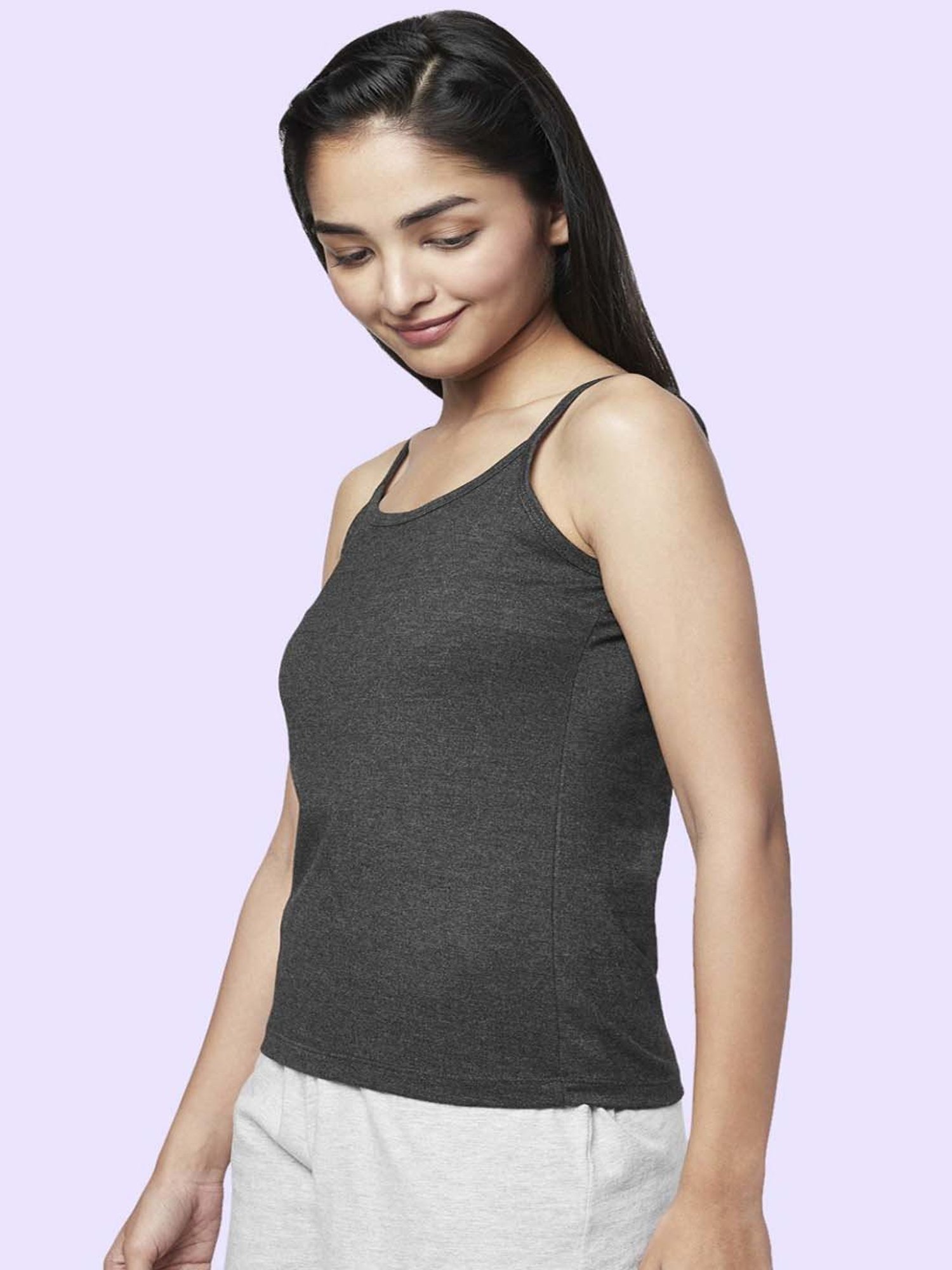 YU by Pantaloons Grey & Blue Cotton Camisoles - Pack Of 2