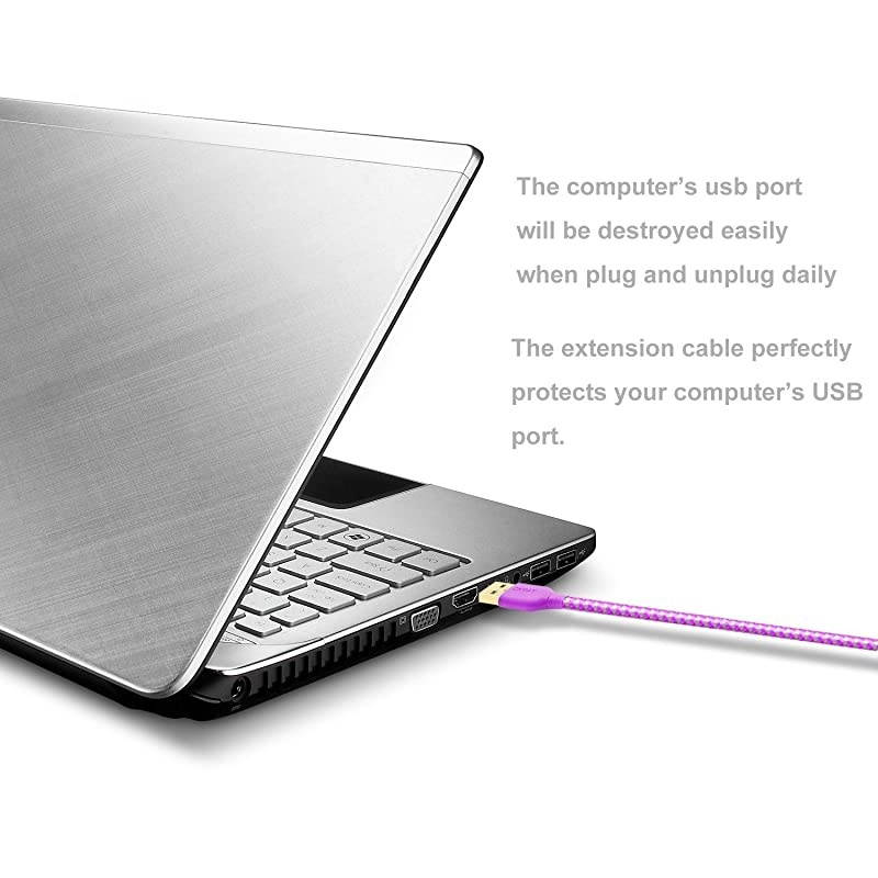 USB Cable Extension,  2 Pack 6 FT/1.83M Durable Nylon Braided USB 2.0 Extension Cable A Male to A Female Extender Cord Compatible with Keyboard, Mouse, Printer, Game Controller (Purple Green)