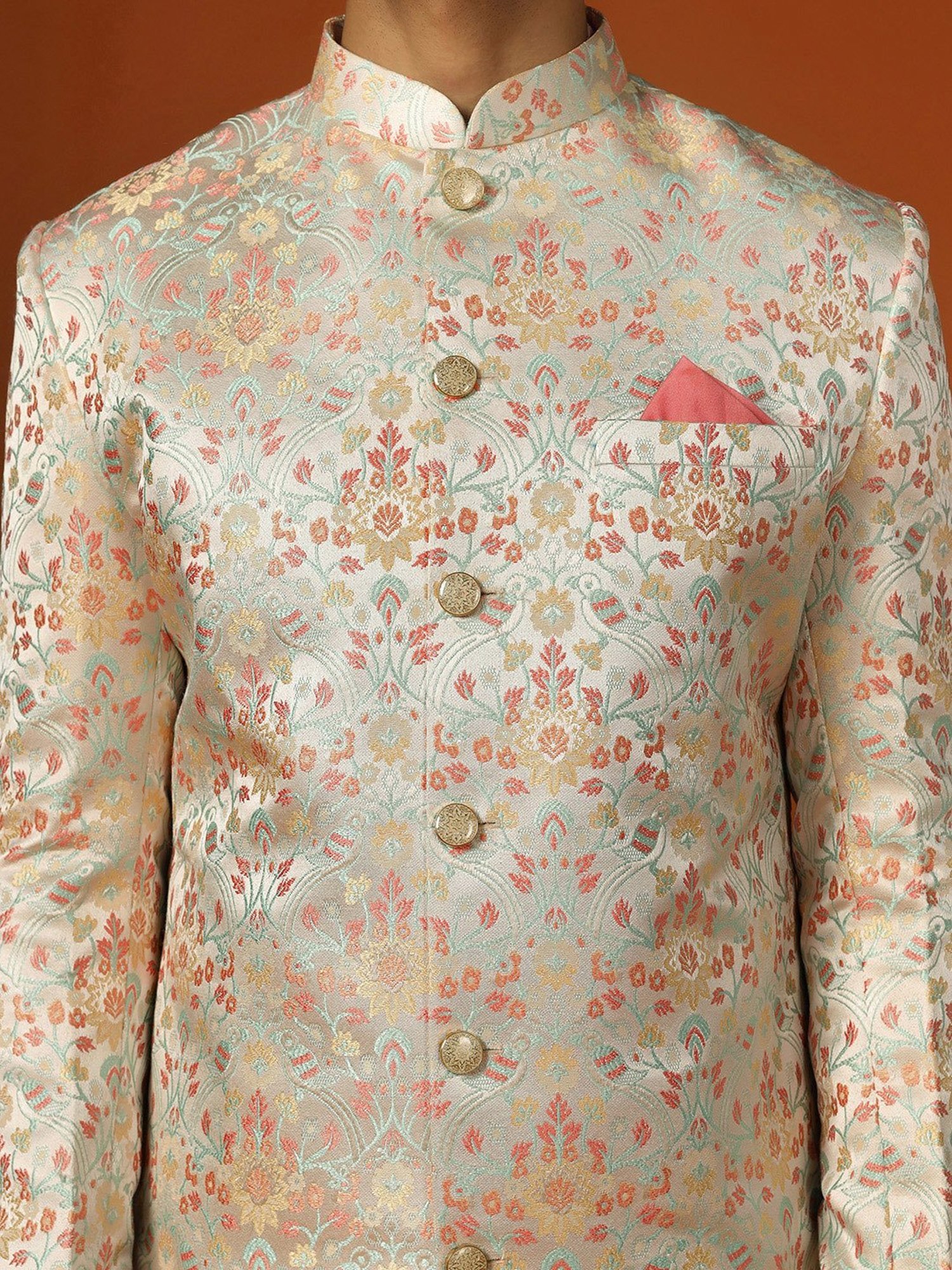 Benstoke Black & Maroon Regular Fit Sherwani Set