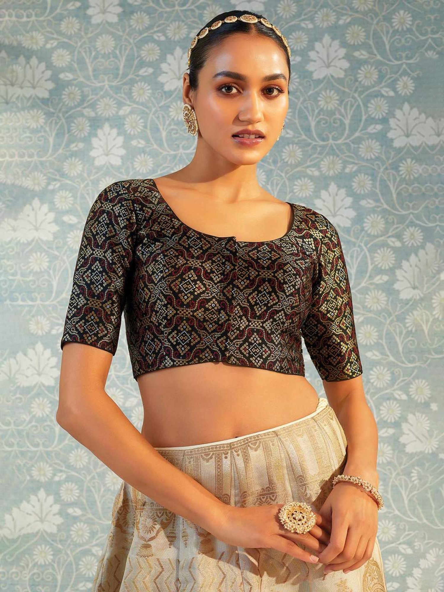 Soch Black Woven Pattern Readymade Blouse