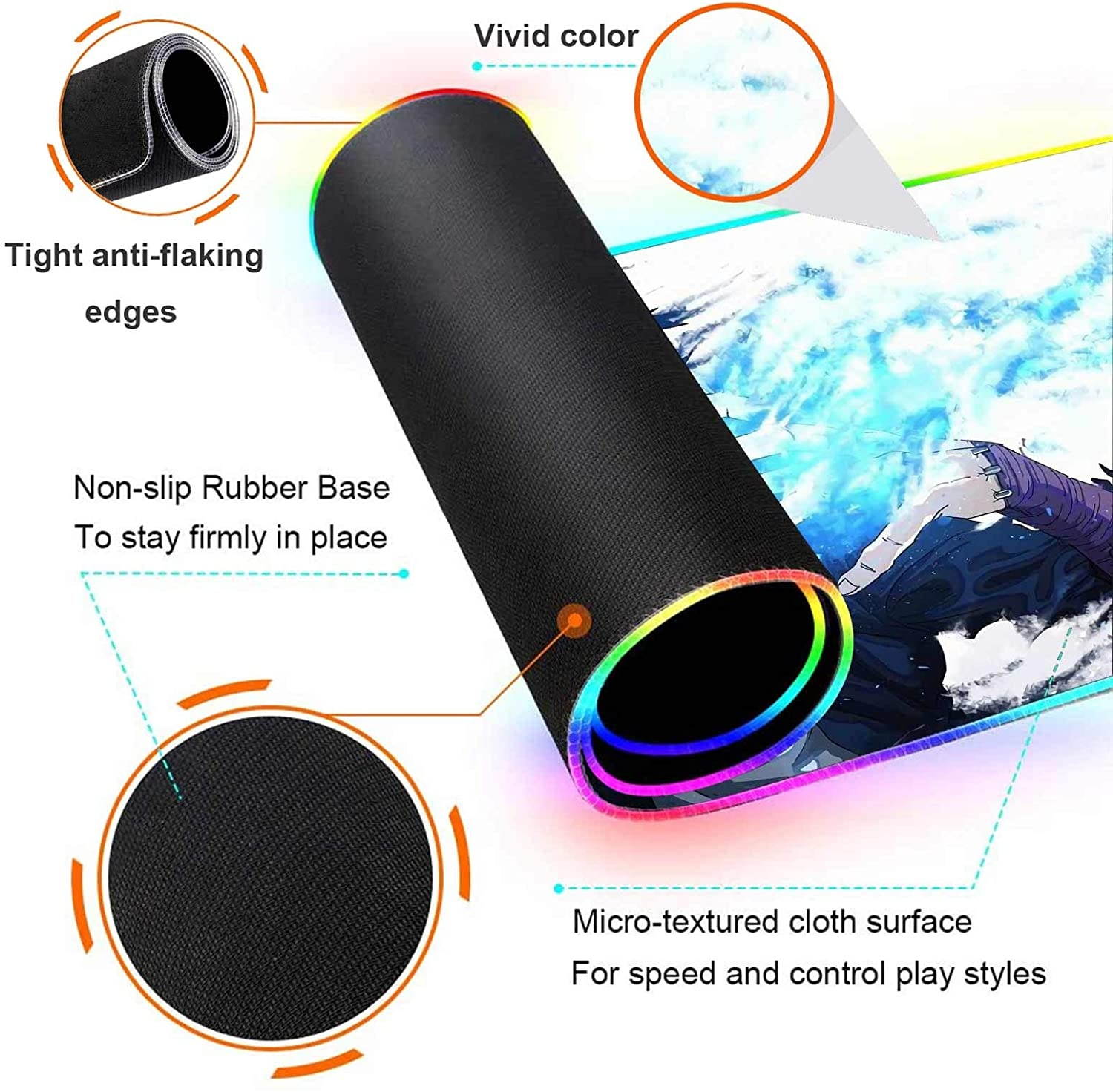 Mouse Pad RGB Anime My Hero Academia Dabi Blue Flame,Mousepad with 12 Lighting Modes & Non-Slip Rubber Base-3Mm Thick-Laptop Glowing Desk Pad-Computer Keyboard and Mice Combo Pads Mat 23.6X13.8