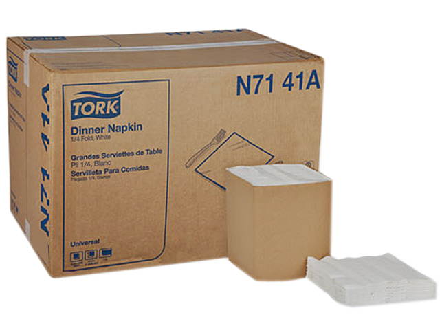 Tork N7141A Universal Dinner Napkins, 1-Ply, 17" x 17", 1/4 Fold, White, 4008/Carton