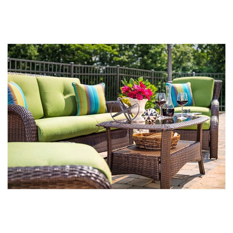 La-Z-Boy Outdoor Sawyer 6pc Wicker Outdoor Seating Set with Sunbrella Spectrum Cilantro Cushion