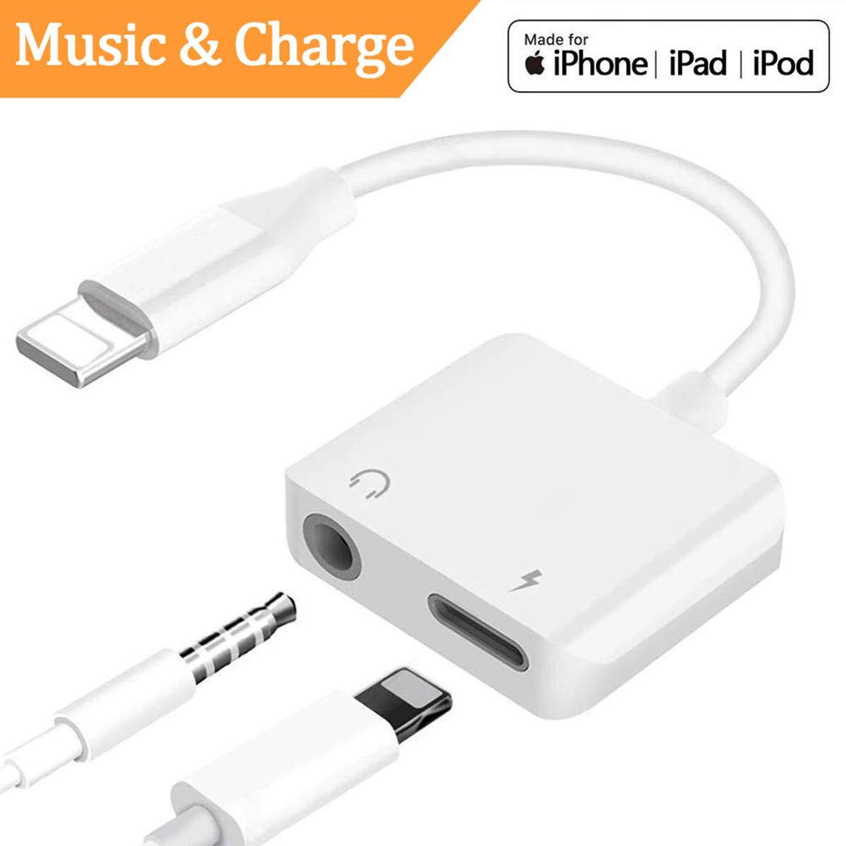 HXYPPY Compatible iPhone Audio Adapter to 3.5mm Jack Headphone Adaptor Replacement iPhone X 8/8Plus 7/7Plus Earphone 3.5mm Aux Audio & Charging & Music Headset Cable Support iOS 11.4 System