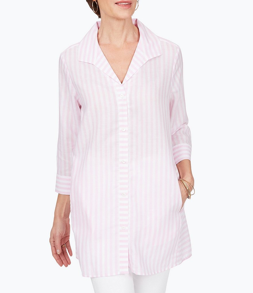 Foxcroft Soraya Simple Stripe Wing Collar Button Front Tunic